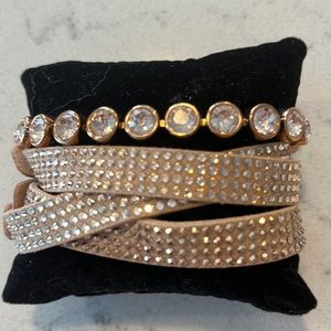 Touchstone Crystal Rose gold silk ice and blush triwrap bracelets